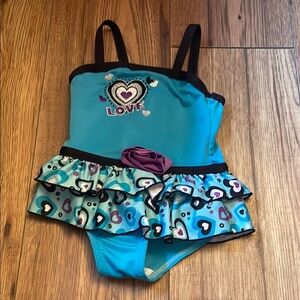 Kids Blue Heart Ruffle Swimsuit​